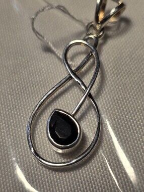 Sterling Silver Teardrop Pendant with Black Onyx Stone